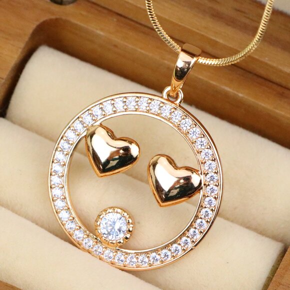 "Smiley Face Pendant with Heart Eyes in Rose Gold Finish, XPPT1829 - Picture 1 of 13